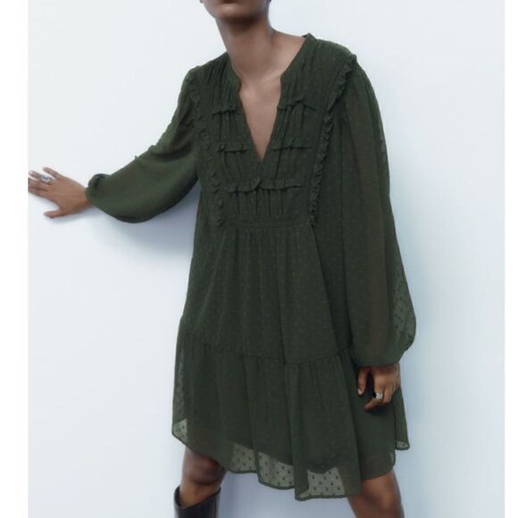NWT Zara Lace Insert Dotted Mesh Dress - Picture 2 of 15